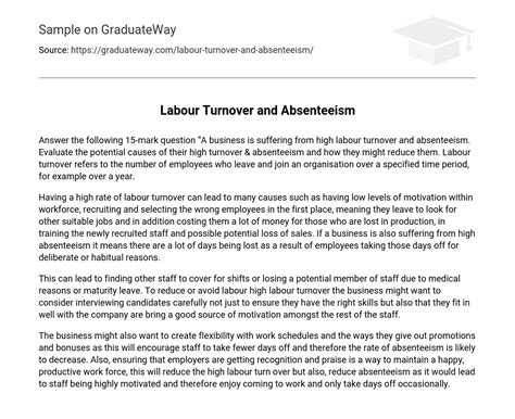 ⇉labour Turnover And Absenteeism Essay Example Graduateway