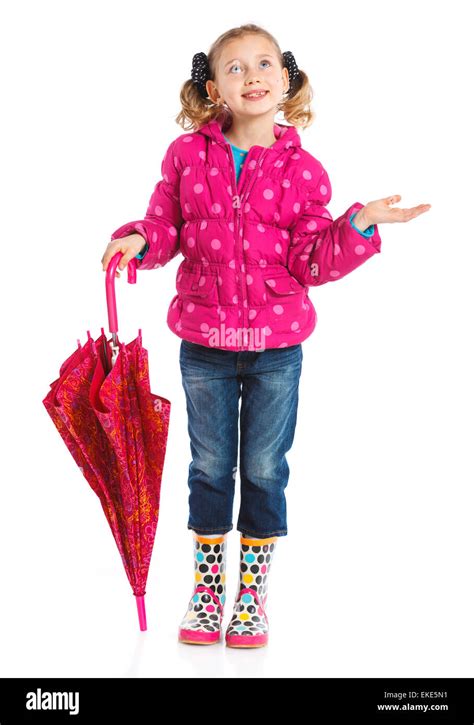 Beautiful Little Girl With Umbrella Stock Photo Alamy