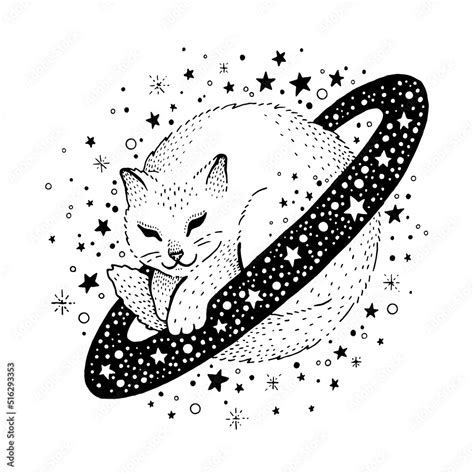 Magic Cat Tattoo Space Saturn Art Esoteric And Alchemy Cute
