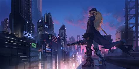 Futuristic Anime City Cyberpunk Anime Girl Skyscrapers Anime Hd
