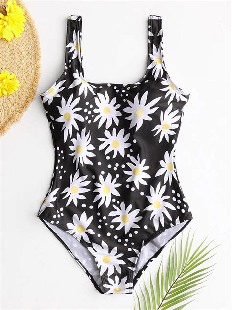 Daisy Floral Print Backless One Piece Swimwear Power Day Sale