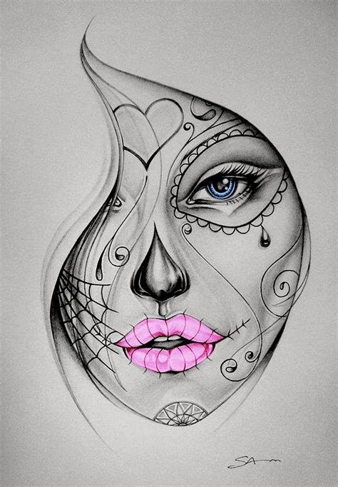 Candy Skull Girl Tattoo Colour Skull Girl Tattoo Sketch Tattoo