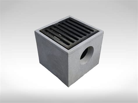 Small Square Precast Concrete Patio Drain With Cast Iron Grate