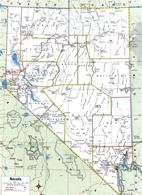 Free Map Of Nevada Showing Counties With Names And Cities Road Highways