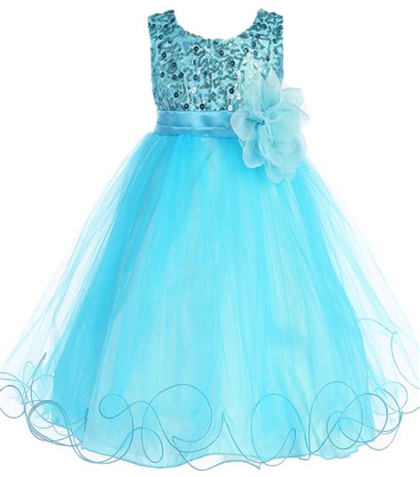 Aqua Blue Sequins Satin And 2 Layer Mesh Girls Formal Occasion Dress