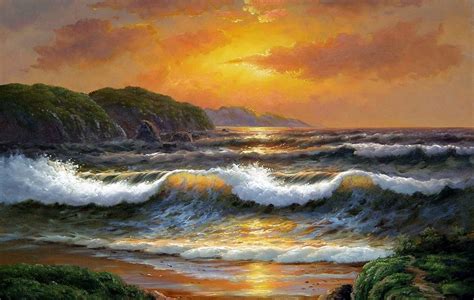 Abstract Oil Painting Hawaii Beach Sunrise