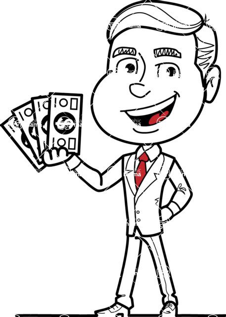 Black And White Businessman Cartoon Vector Character Show Me The