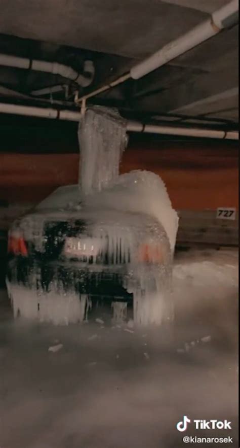 Woman Shows Car Trapped In Block Of Ice In Texas Parking Garage