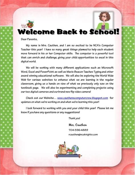 Welcome Letter To Parents Template