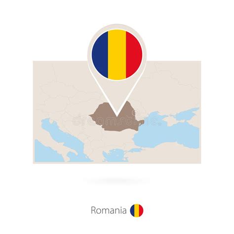 Rectangular Map Of Romania With Pin Icon Of Romania Stock Vector
