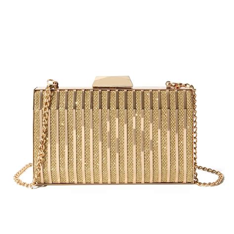 Women Gold Metal Evening Clutch Bag Ladies Gold Clutch Purse Chain