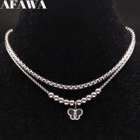 2019 Fashion Butterfly Enamel Stainless Steel Chain Necklaces Women