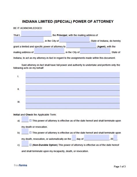 Free Printable Power Of Attorney Form Indiana