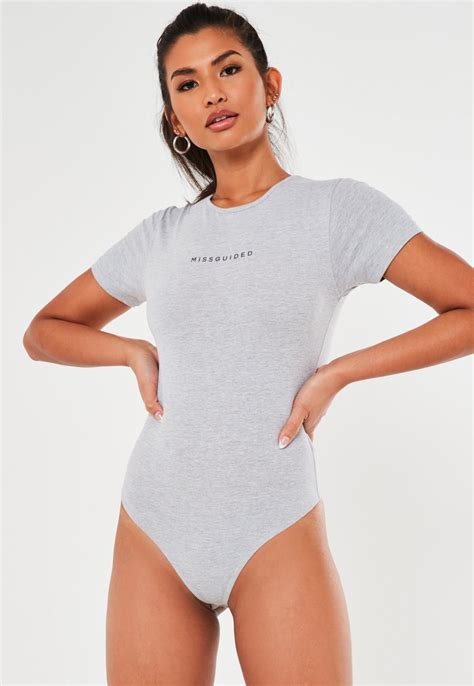 Missguided Gray Missguided Crew Neck Bodysuit Bodysuit Fashion Unisex Clothes How To Wear