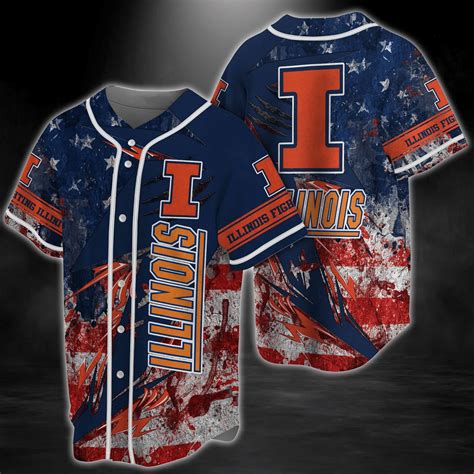 239 Illinois Fighting Illini Ncaa 3 Baseball Jersey Shirt Us Flag