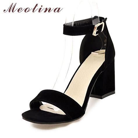 Meotina Women Shoes Sandals Summer Ankle Wrap Sandals High Heels Chunky High Heel Work Shoes