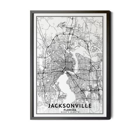 Jacksonville Florida Map Black and White Coordinates Map of - Etsy