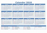 2018 Yearly Calendars with Holidays | Activity Shelter