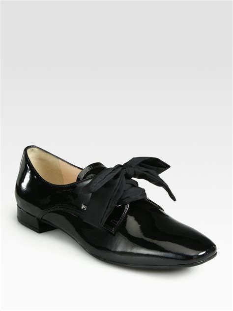 Lyst Prada Patent Leather Oxfords In Black