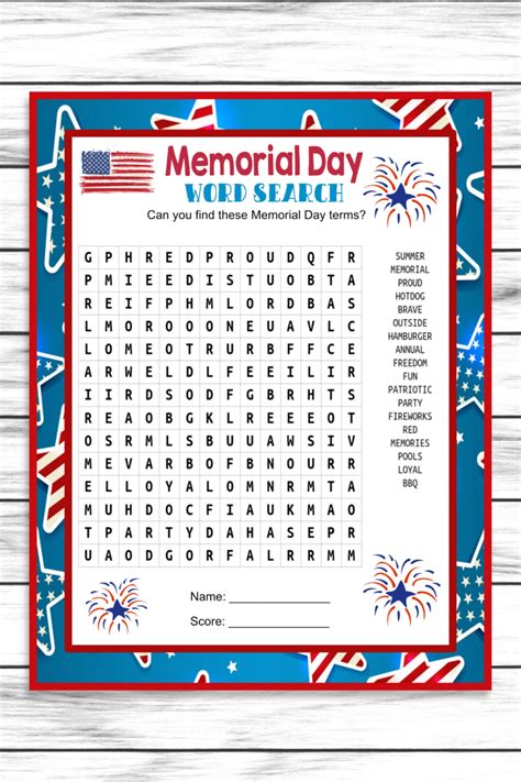 Check Out This Fun Memorial Day Themed Word Search Great For Parties