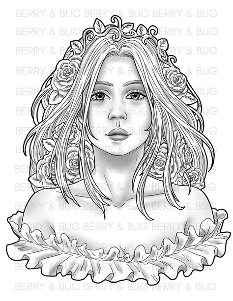Adult Coloring Page Woman Portrait Coloring Book Etsy
