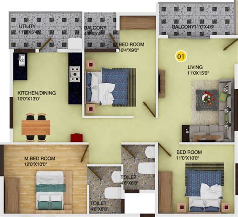 1380 Sq Ft 3 Bhk Floor Plan Image Ds Max Properties Sonata Available