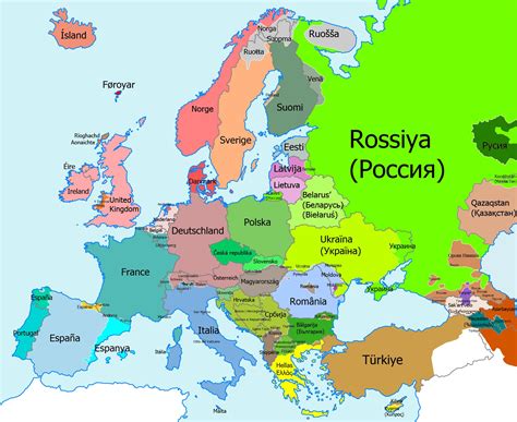 It is one of the most fascinating continents in the entire world. Map of Europe with countries labelled in native...