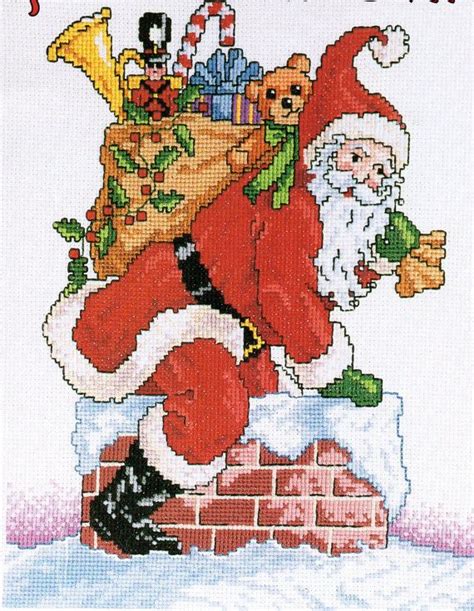 christmas santa claus cross stitch pattern santa coming down etsy colourful cross stitch