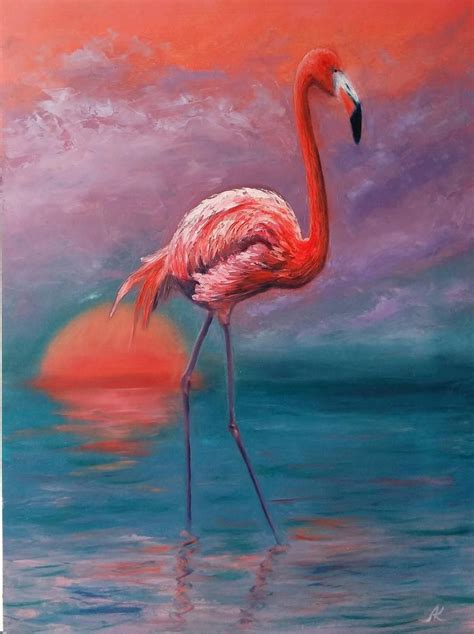 Flamingo Painting Original Art Oil Animal Art Bird Painting By
