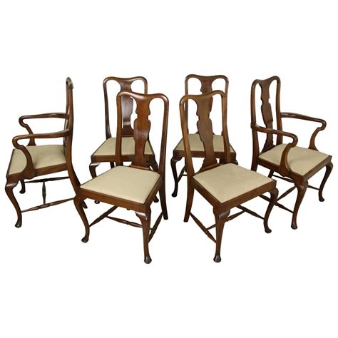 Queen anne dining chair from dutchcrafters amish furniture. Set of Six Antique Oak Queen Anne Style Dining Chairs For ...