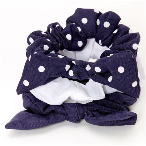 Claires Club Small Solid Polka Dot Hair Scrunchies Navy 3 Pack