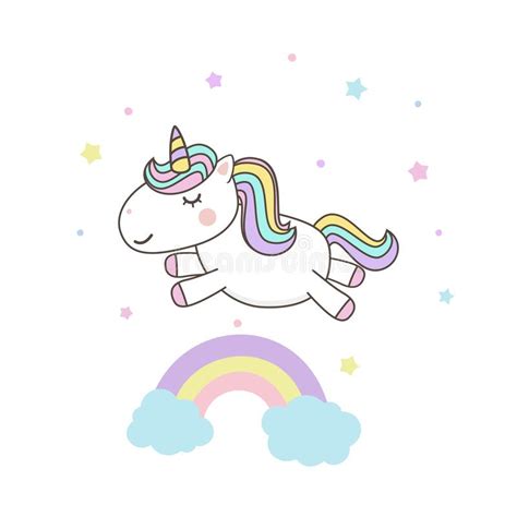Cute Unicorn Cartoon Character Vectors With Pastel Rainbow Kawaii