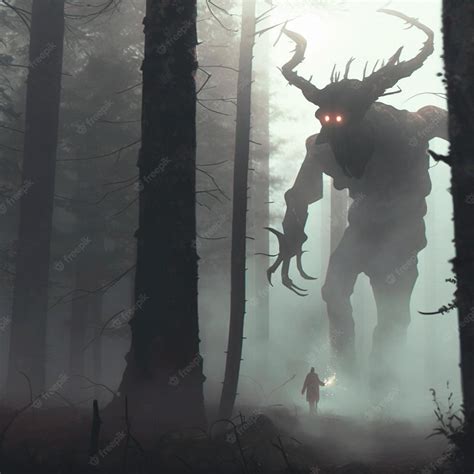 Premium Photo A Scary Forest Spirit In A Mystical Misty Forest