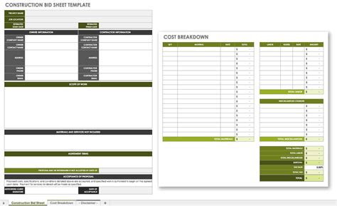 Free Construction Bid Templates Smartsheet