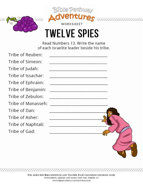 Twelve Spies Bible Worksheets Bible Study For Kids Bible Crafts For