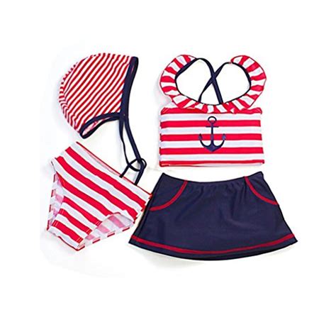 Buy Baby Girl Fashion Sailor Anchor Striped 4 Pc Toddler Swimwear Beach