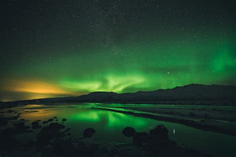 Free Photo Beautiful Lights Aurora Borealis Over Lake