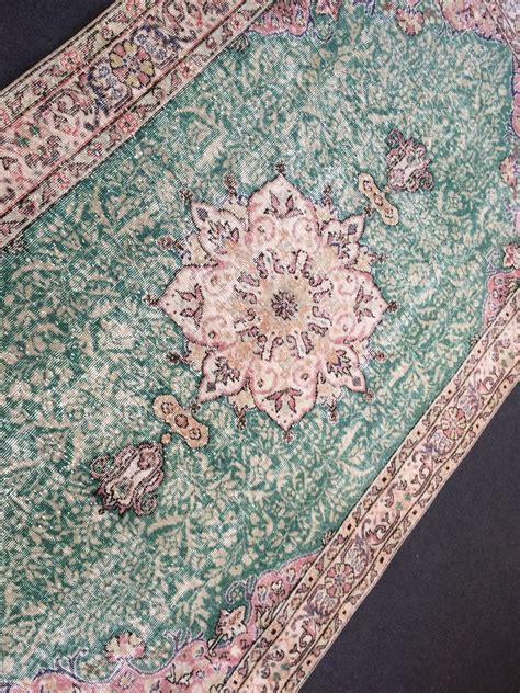 X Green And Pink Large Area Rug Pastel Colors Vintage Rug Etsy