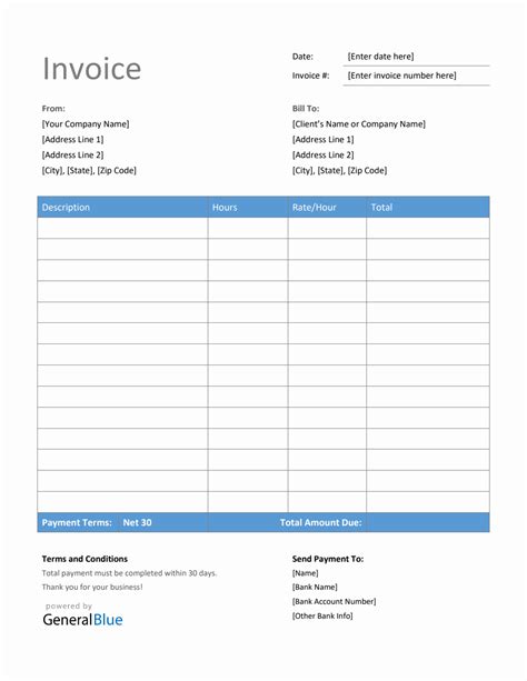 Invoice Template For Us Freelancers In Word Blue