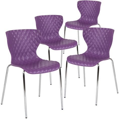 Flash Furniture 4 Pack Lowell Contemporary Design Purple Plastic Stack