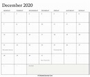 Editable Calendar December 2020