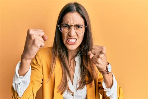 Young Beautiful Woman Wearing Business Style And Glasses Angry And Mad