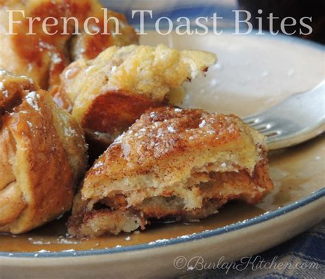 Cut the crust off the bread, then cut each piece into 9 equal cubes. French Toast Bites - Burlap Kitchen