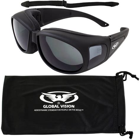 motorcycle safety sunglasses fits over eye glasses smoked lenses unisex ansi z87 1 pouch