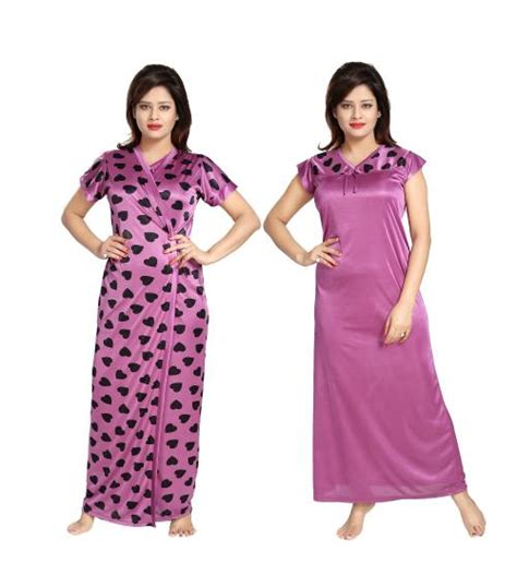 buy shopping world satin purple satin nighty set free size online at best prices in india