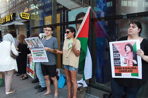 nyc protest demands freedom for imprisoned palestinian women leaders khalida jarrar and khitam