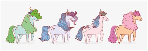 Four Cute Unicorns Pack 1235449 Vector Art At Vecteezy