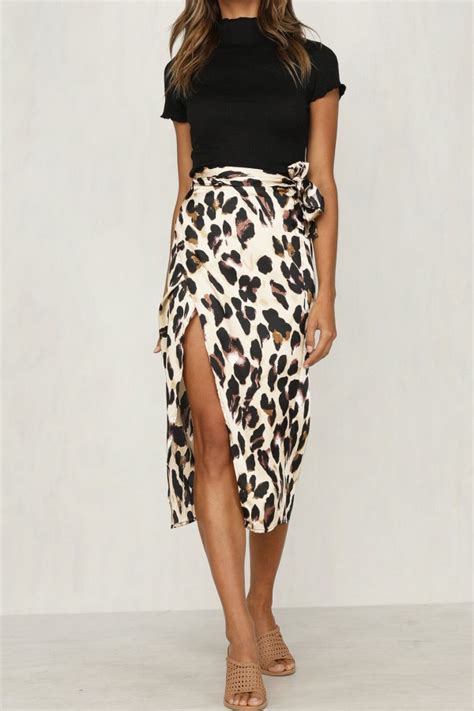 Wrap Slit Leopard Print Skirt Clothing Fashion