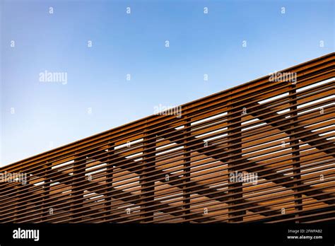 Wooden Slat Shading Structure With Roof Against Sky Stock Photo Alamy