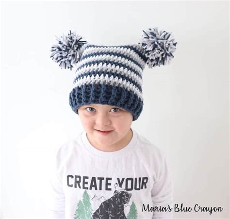 Double Pom Pom Hat For Baby Kids And Adults Free Crochet Pattern